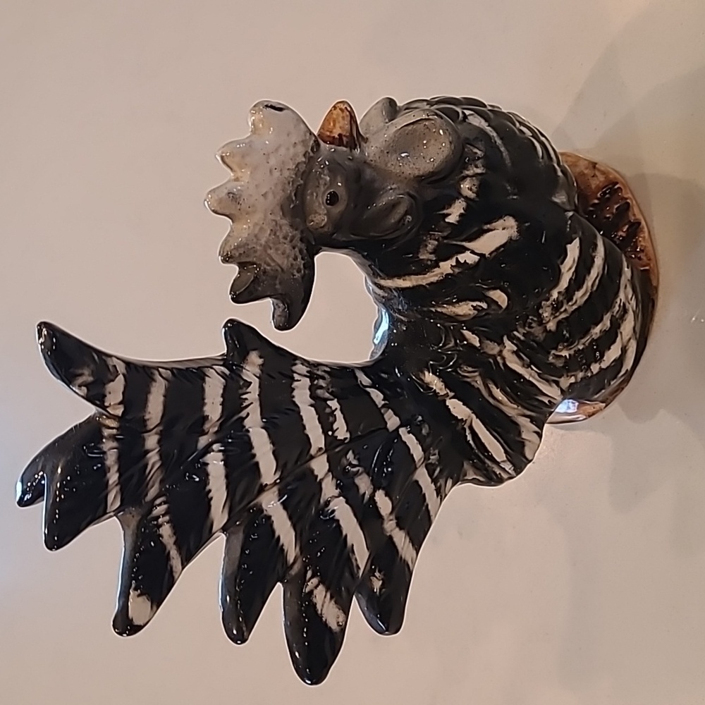 Vintage Striped Black and White Rooster Figurine